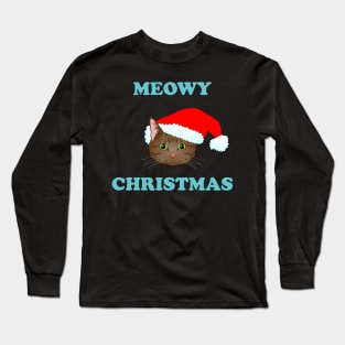 Meowy Christmas: Brown Tabby (Blue) Long Sleeve T-Shirt